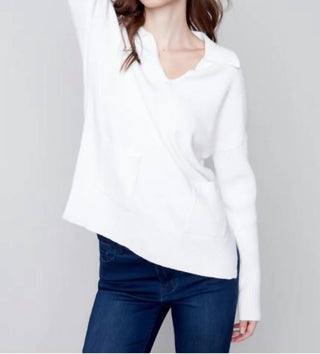 Charlie B - V Neck Long Sleeve Collar Sweater