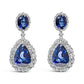 18K White Gold Blue Sapphire 2 3/4 Cttw Diamond Halo Drop Dangle Earring (G-H Color, SI1-SI2 Clarity)