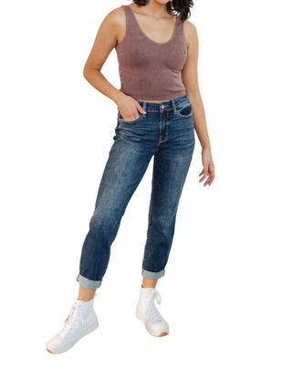 Judy Blue - Calça jeans boyfriend com cintura média e punho