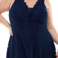 Vestido feminino plus size City Studio com renda na altura do joelho, ajuste evasê, azul, tamanho 16W