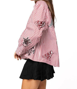 Queen Of Sparkles - Licensed Texas A&m Mini Icon Striped Button Down Shirt