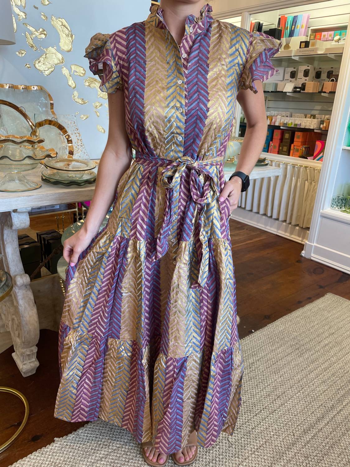 Oliphant - Ruffle Collar Button Maxi Dress