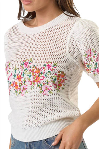 Lalavon - Blusa de crochê bordada floral com manga bufante Susan