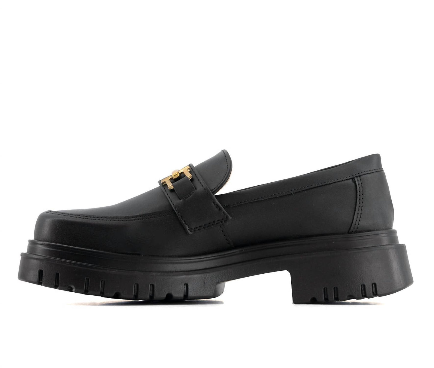 Andrea - Women's Black Penny Loafers With Golden Ornament