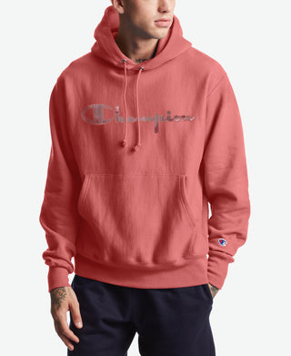 Champion Men's Reverse Weave Hooded Sweatshirt Pink Size Medium
