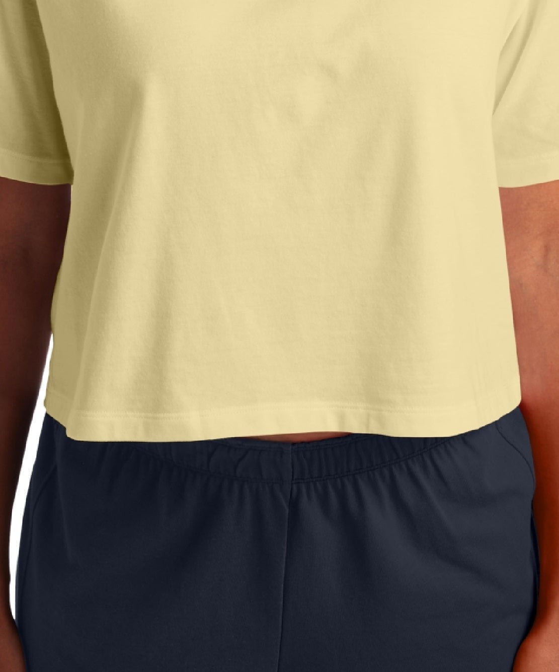 Camiseta curta feminina Champion com logo, amarela, tamanho pequeno