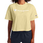 Camiseta curta feminina Champion com logo, amarela, tamanho pequeno
