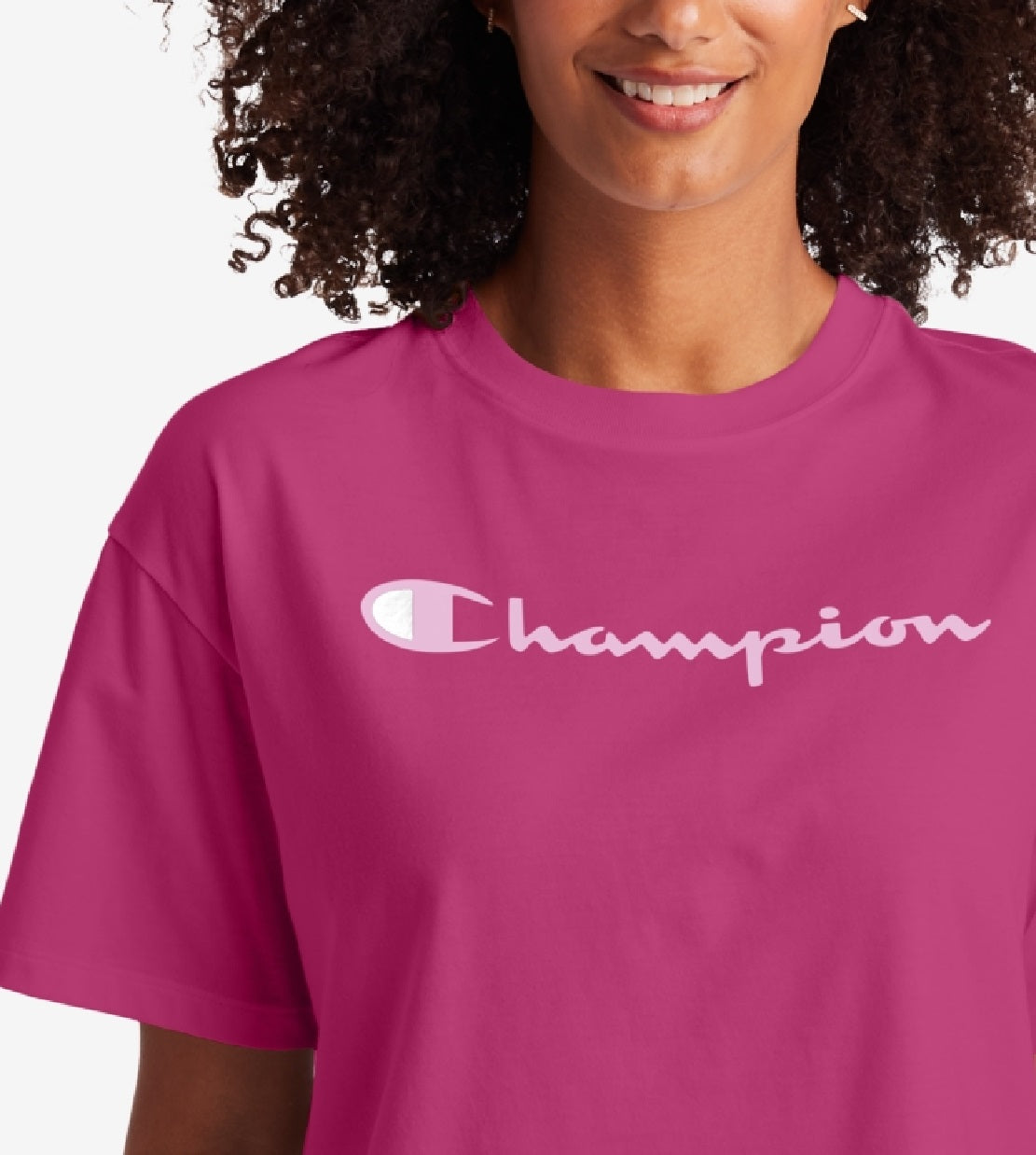 Blusa de algodão com logotipo Champion feminina, rosa, tamanho grande
