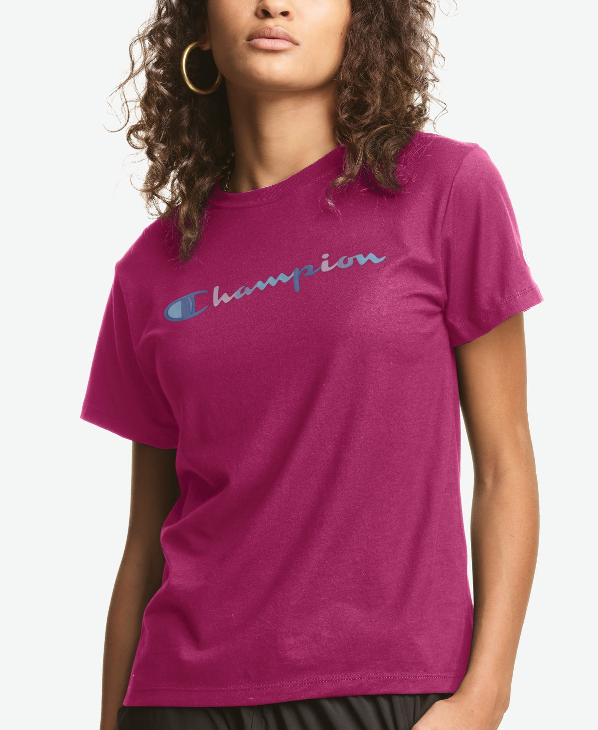 Camiseta Champion Classic Logo Feminina Rosa Tamanho P