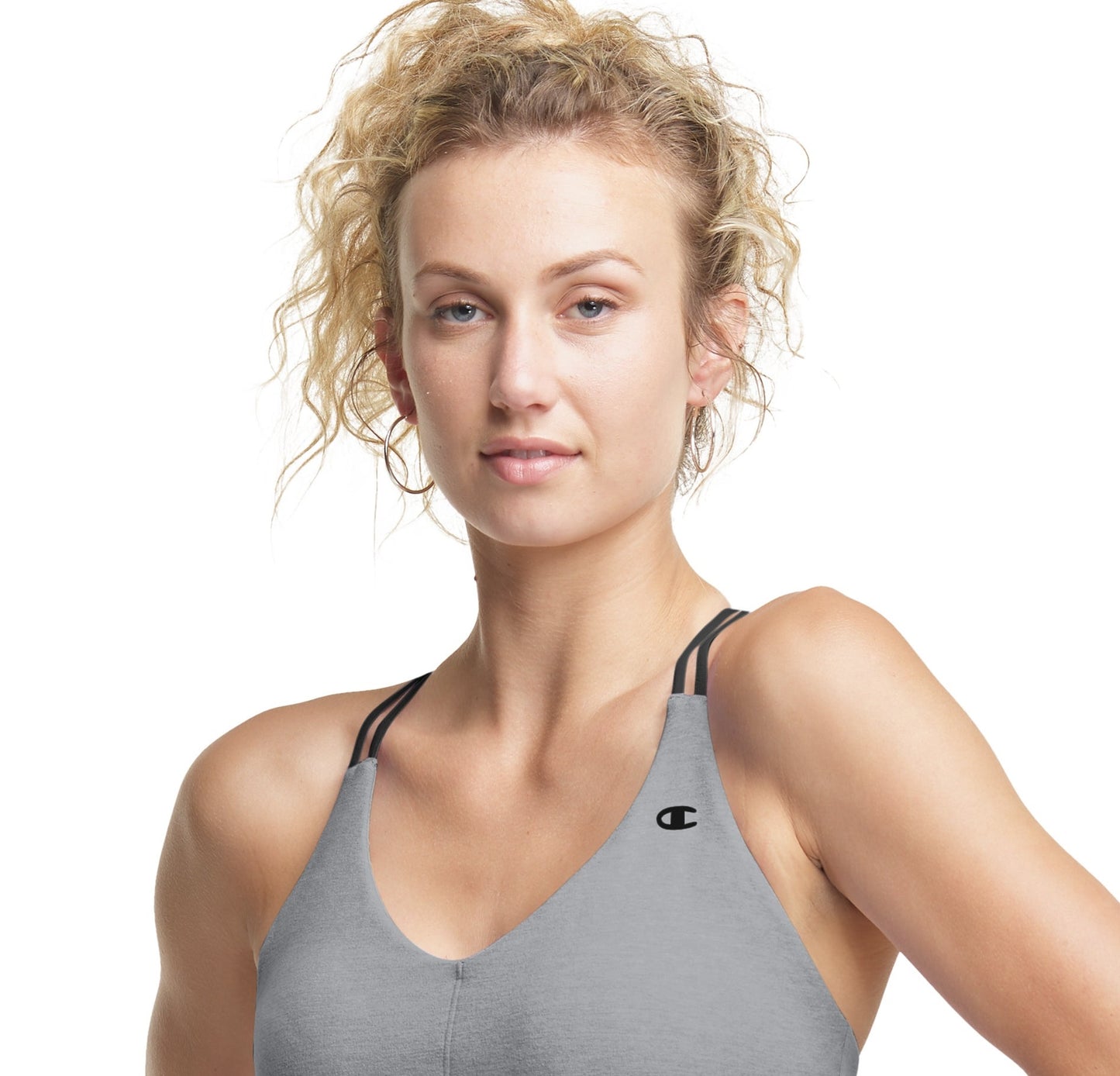 Sutiã esportivo feminino Champion com alças e faixa de malha, cinza, tamanho extragrande