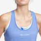 Camiseta regata feminina Champion Racerback com logo, azul, tamanho pequeno
