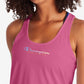 Camiseta regata feminina Champion Racerback com logo rosa, tamanho pequeno