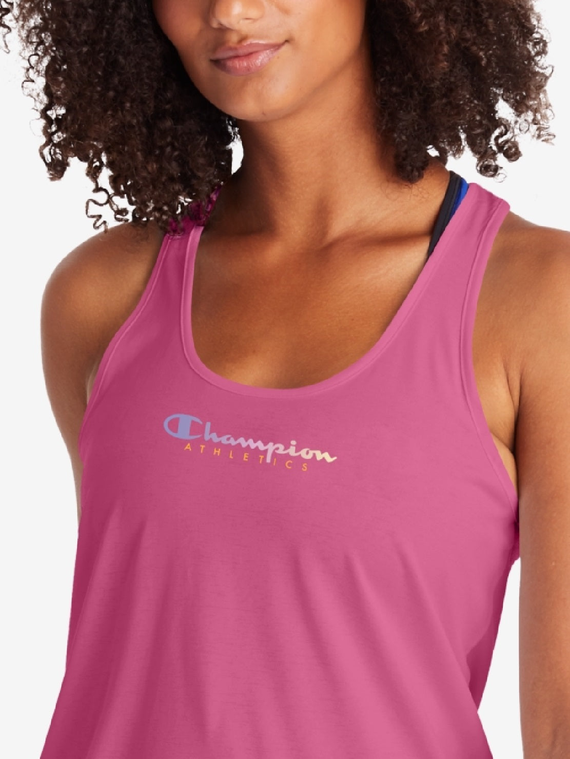 Camiseta regata feminina Champion Racerback com logo rosa, tamanho pequeno