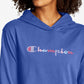 Moletom com capuz Champion feminino com logotipo colorido e peso médio, azul, tamanho X-S