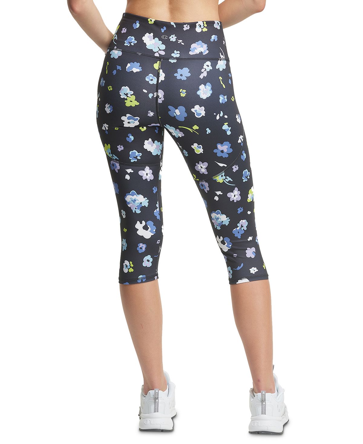 Leggings curtas estampadas Champion para mulheres, pretas, tamanho médio