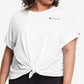 Camiseta feminina Champion com amarração frontal, branca, tamanho 3X