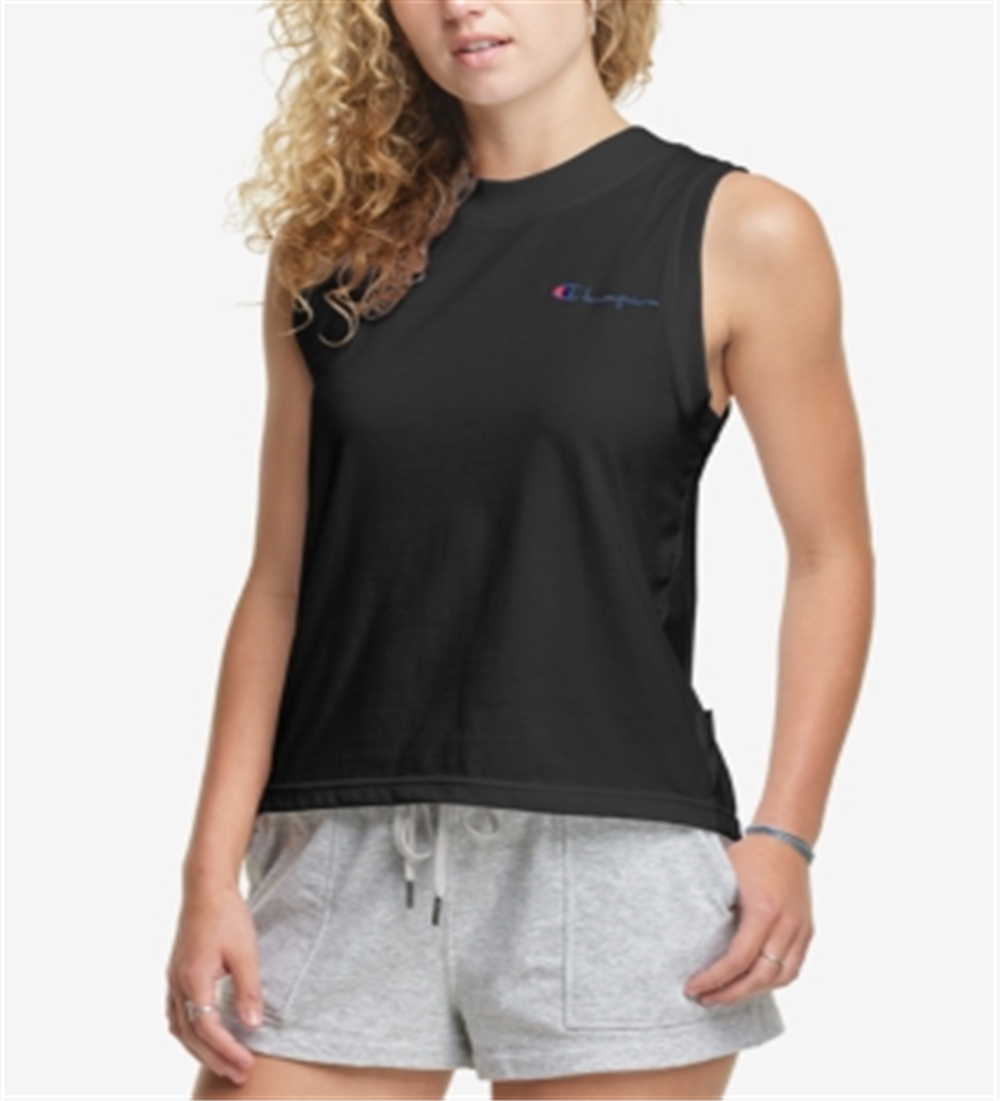 Blusa sem mangas Champion feminina, gola redonda, preta, tamanho extragrande