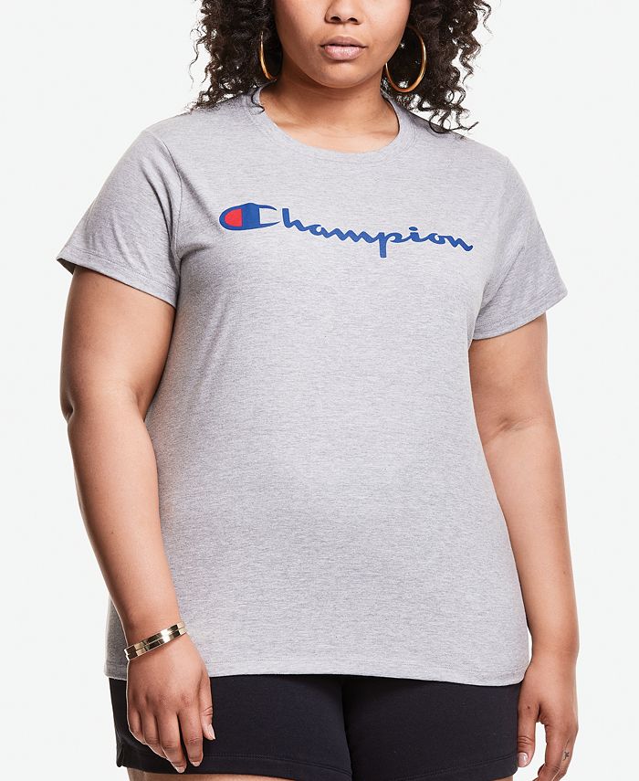 Camiseta feminina Champion Classic Graphic manga curta cinza tamanho 3X