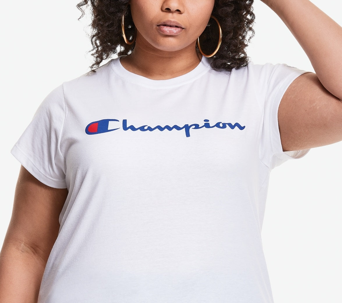 Camiseta feminina Champion Classic Logo Graphic, branca, tamanho 3X