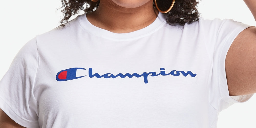 Camiseta feminina Champion Plus Classic Logo Graphic, branca, tamanho 1X