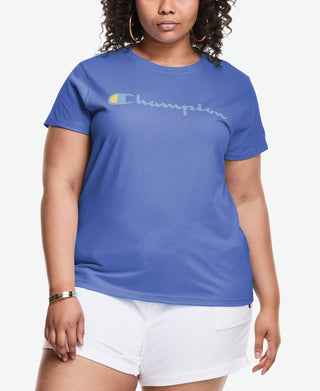 Camiseta feminina Champion Classic Logo Graphic Azul Tamanho 3X