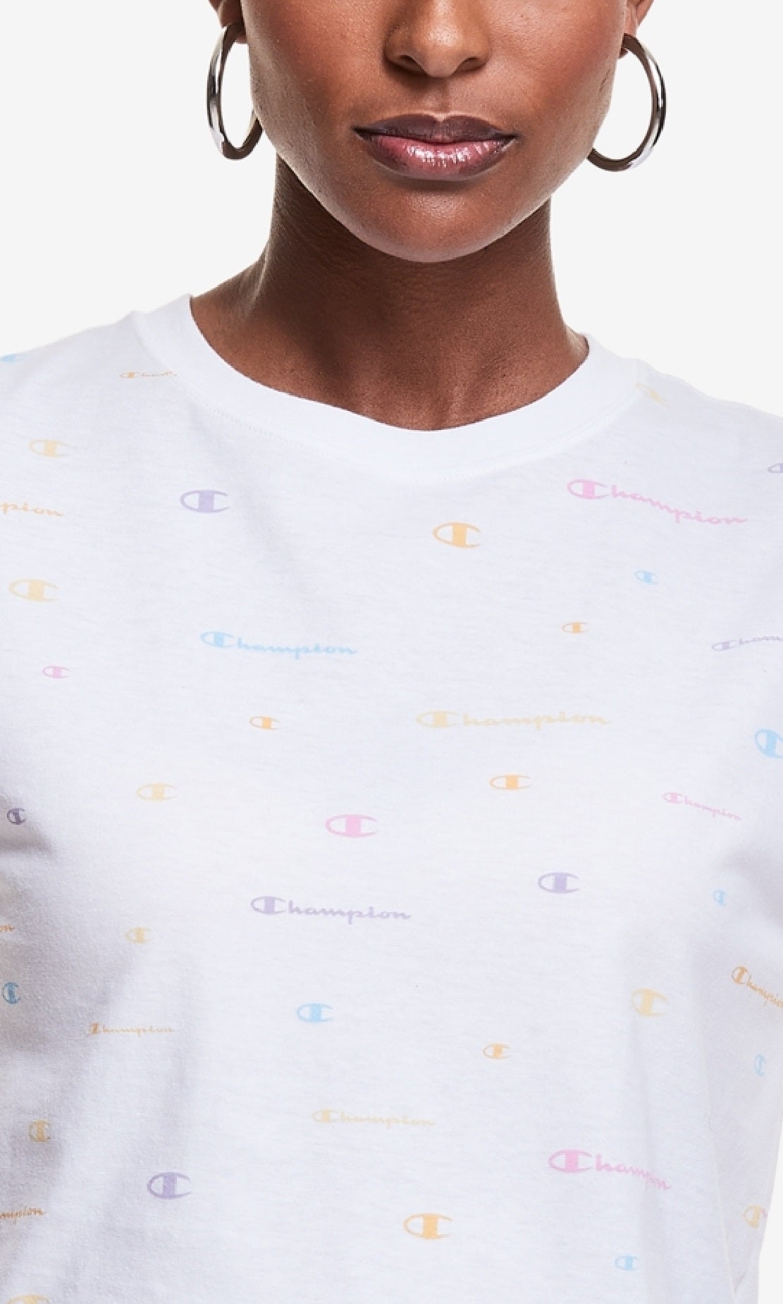 Camiseta curta feminina Champion com estampa de logotipo, branca, tamanho 3X