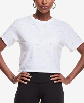 Champion Women's Logo Print Cropped T-Shirt White Size 4X