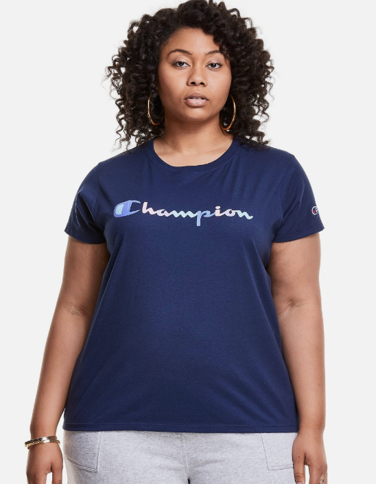 Camiseta Champion Plus Logo Feminina Azul Tamanho 1X