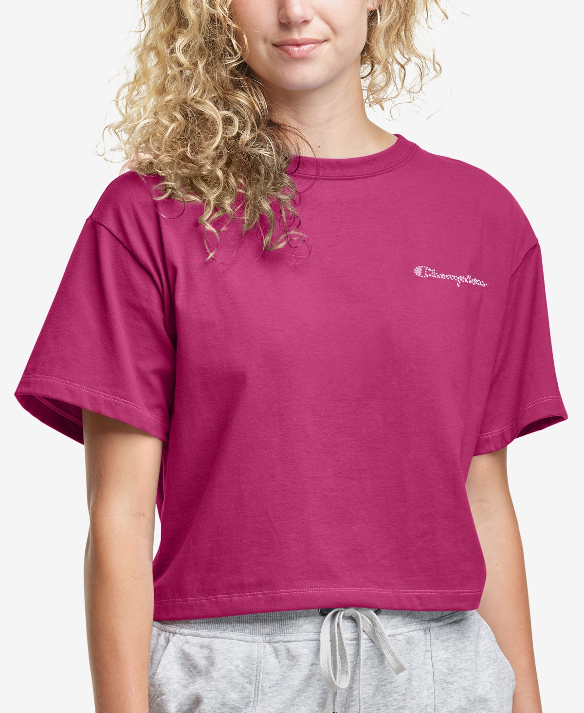 Camiseta curta feminina Champion de algodão rosa tamanho X-S