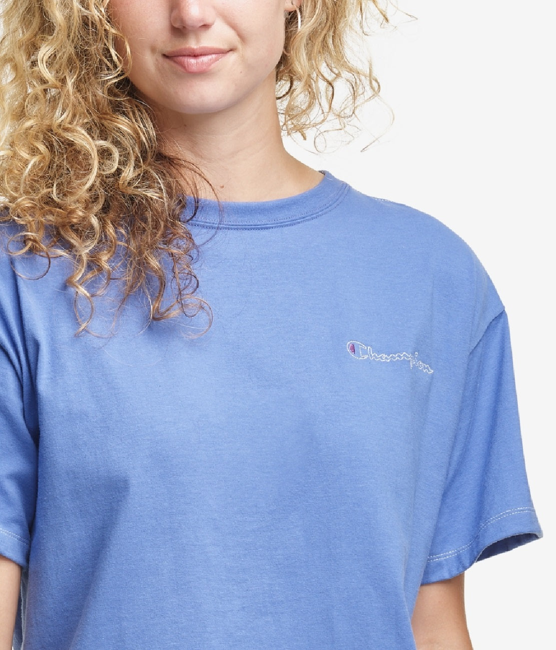 Camiseta feminina Champion com gola redonda, azul, tamanho X-S