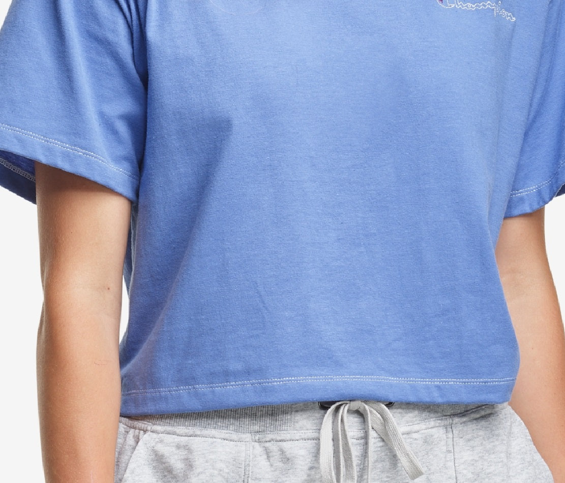 Blusa cropped de algodão feminina Champion, azul, tamanho X-G
