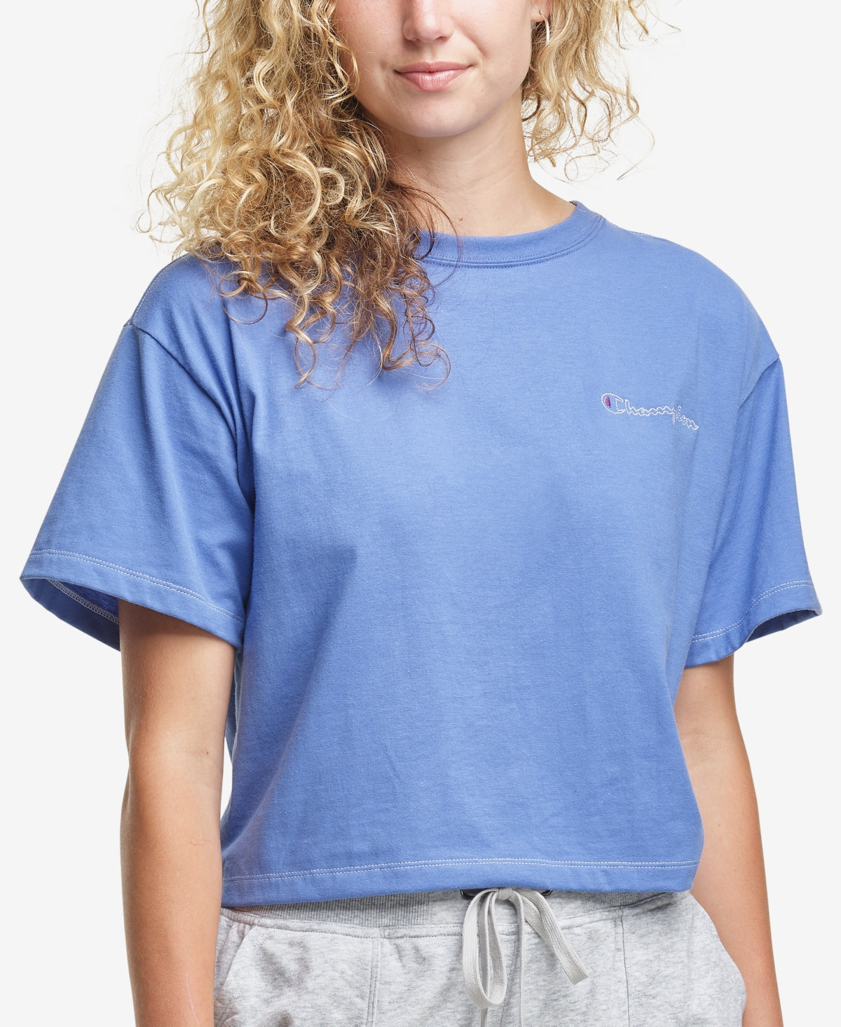 Blusa cropped de algodão feminina Champion, azul, tamanho X-G