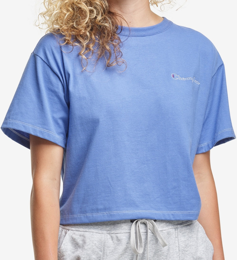 Camiseta curta feminina Champion de algodão azul tamanho XX-G