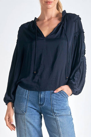 Elan - Blusa de manga comprida com amarração no pescoço