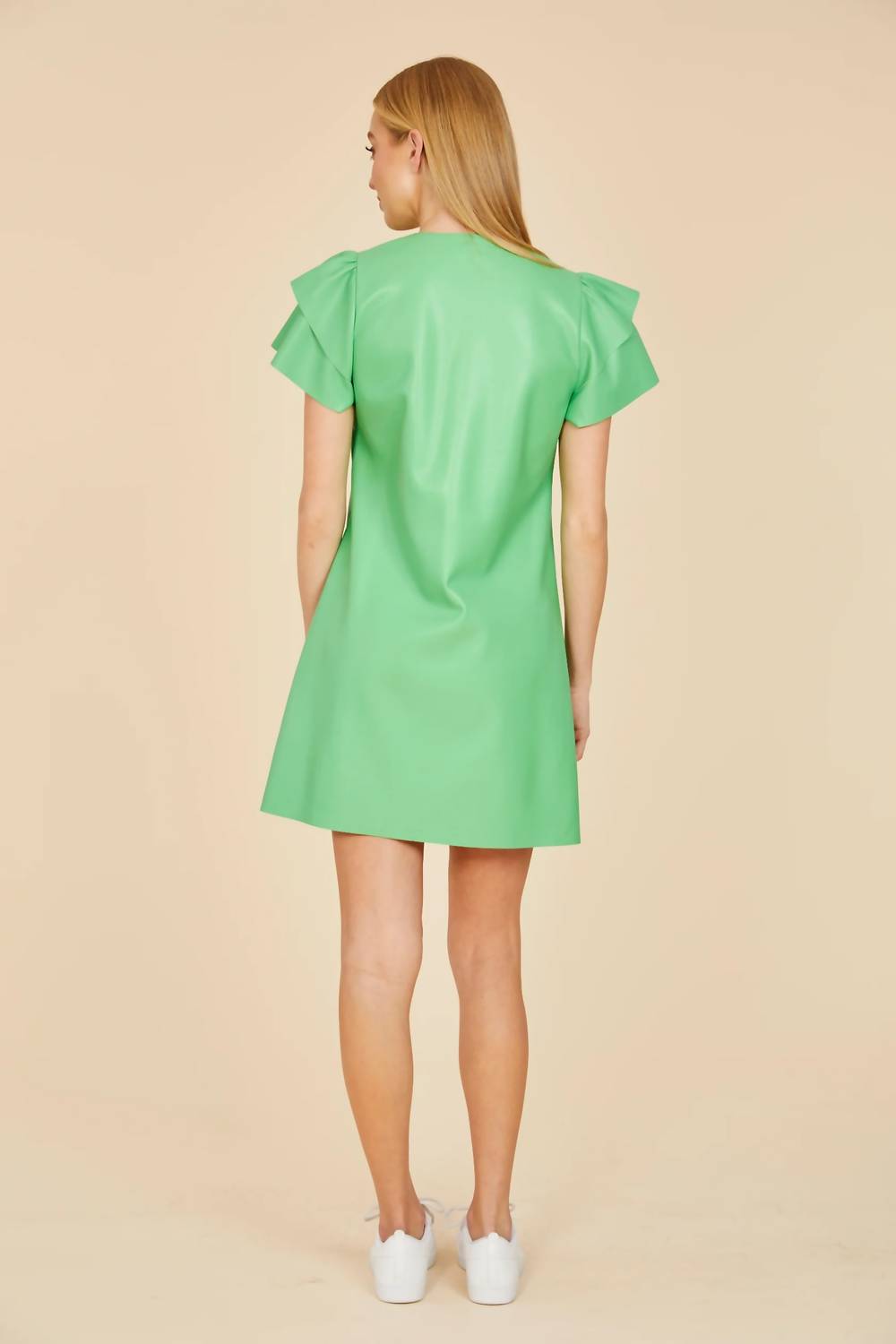 Dolce Cabo - FAUX LEATHER DRESS WITH FLUTTER SLEEVES
