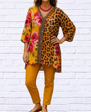 Diva Usa - Demi Chiffon Animal And Floral Blouse