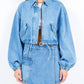 American Bazi - Cropped Denim Jacket With Drawstring Waist
