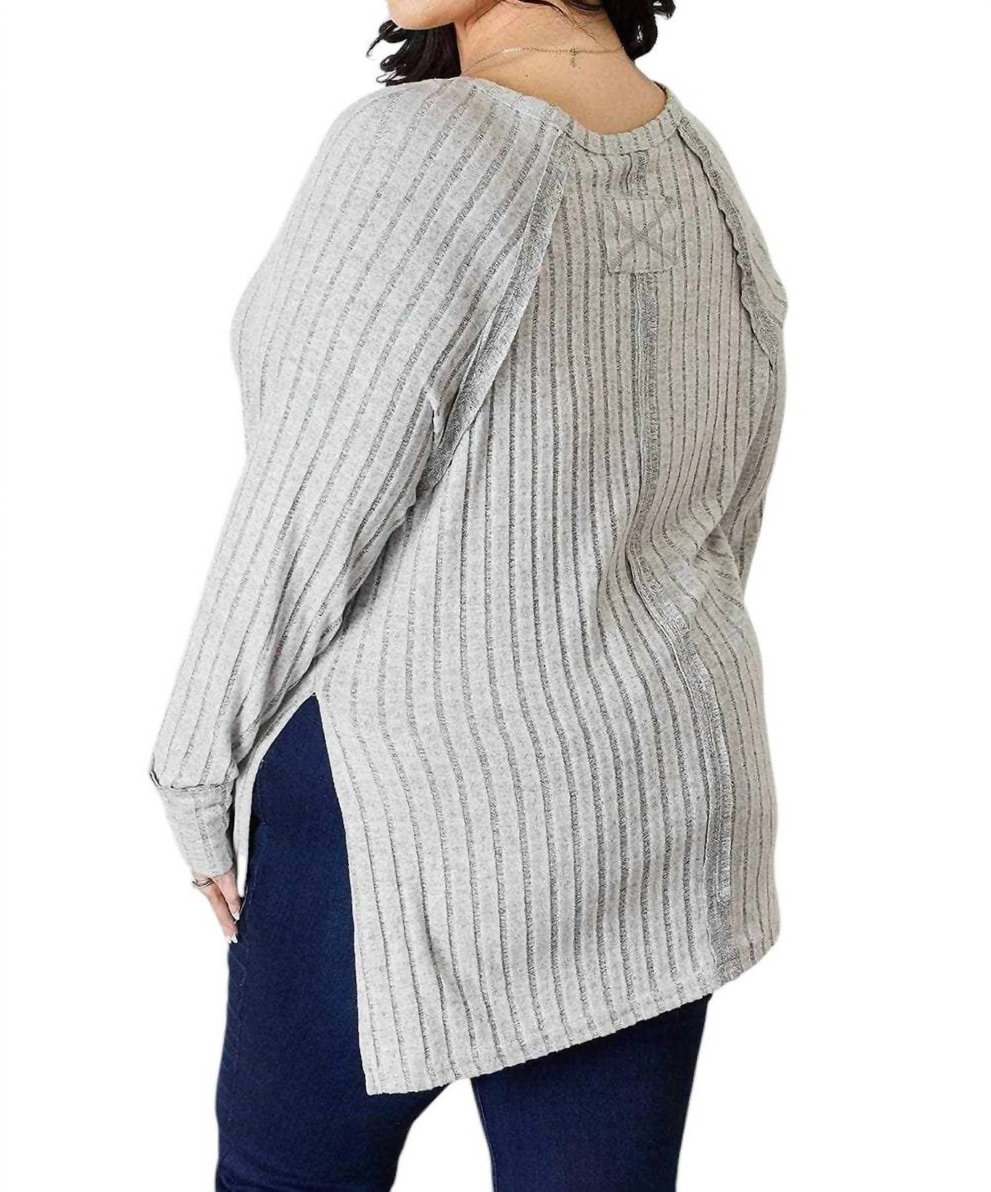 Basic Bae - Chic Ribbed Round Neck Slit Tee