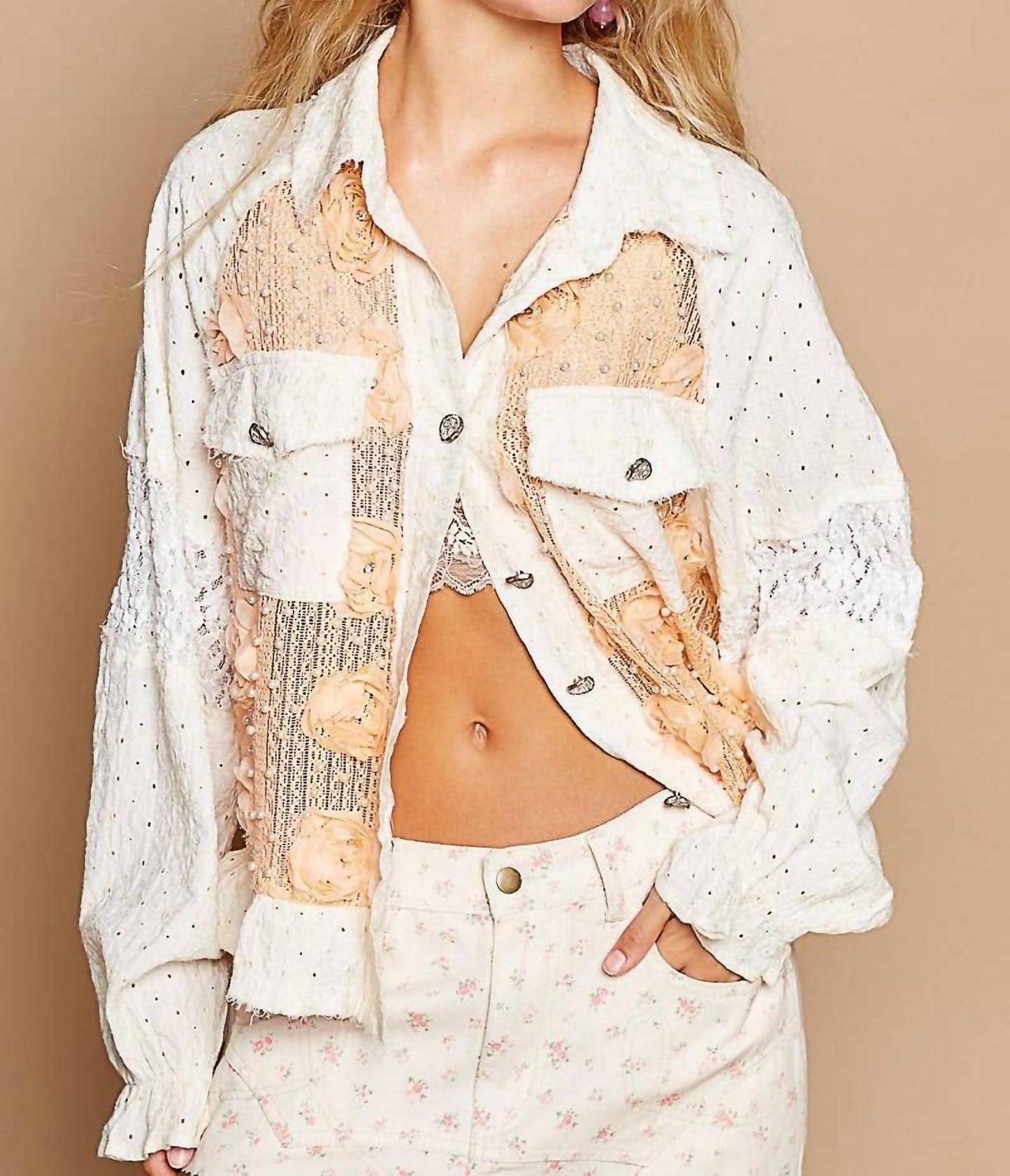 Pol - Flower Detail Button Down Top