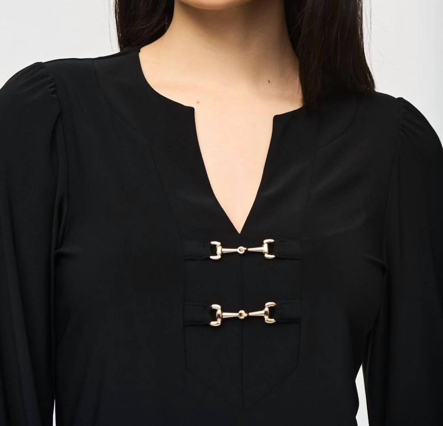 Joseph Ribkoff - V-neck Puff Sleeve Flared Top