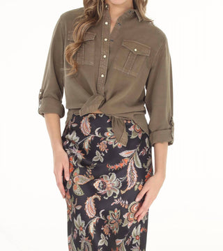 Paparazzi - Camisa de manga comprida com fecho frontal Tencel Slub Snap