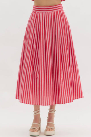 Entro - Pleated Striped Midi Skirt