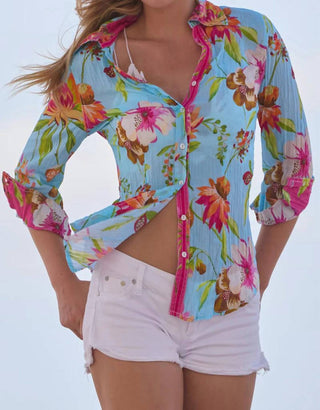 Camisa Cino - Tropicana Crinkle com botões