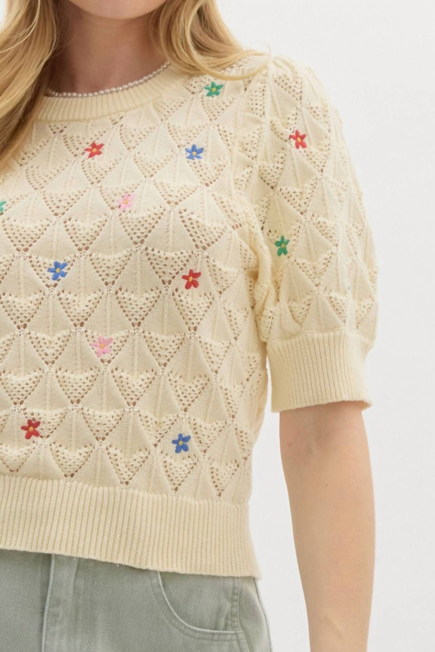 Entro - Diamond Pattern Pointelle Sweater