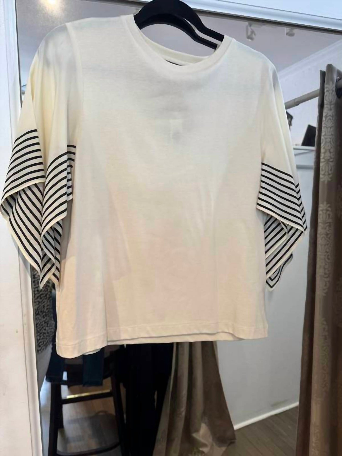Elliott Lauren - Women Stripe Silk Sleeves Tee