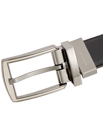 Cinto masculino Perry Ellis de couro reversível com costura de penas, preto, tamanho 36