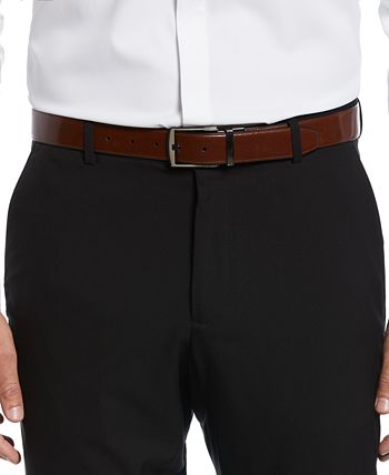 Cinto masculino Perry Ellis de couro reversível com costura de penas, preto, tamanho 36
