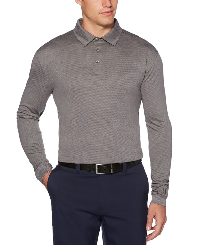 Camisa polo masculina de manga comprida Jacquard PGA TOUR cinza tamanho X-G