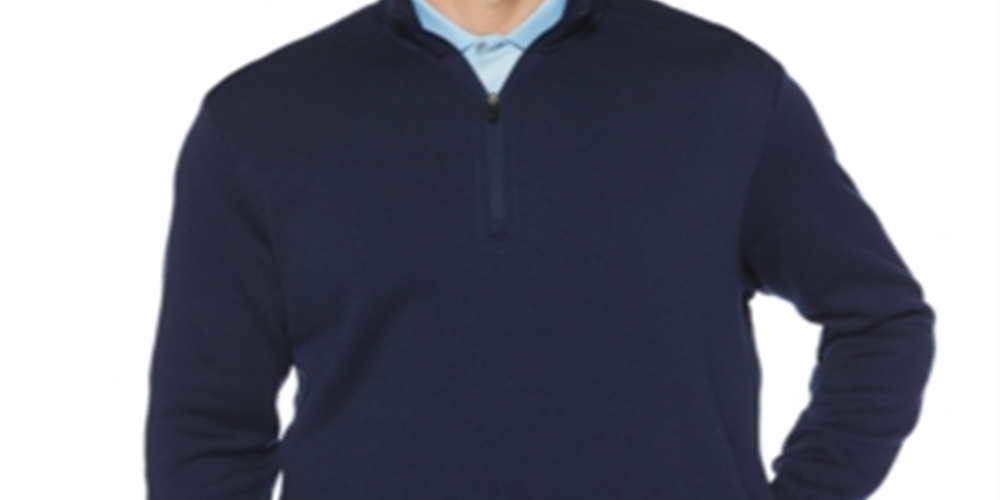 PGA TOUR Suéter Masculino com Zíper de 1/4 de Gola Alta, Azul, Tamanho Médio