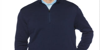 PGA TOUR Suéter Masculino com Zíper de 1/4 de Gola Alta, Azul, Tamanho Médio